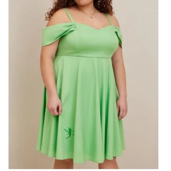 Disney Tinkerbell Stretch Poplin Off Shoulder Dress - Picture 2 of 6